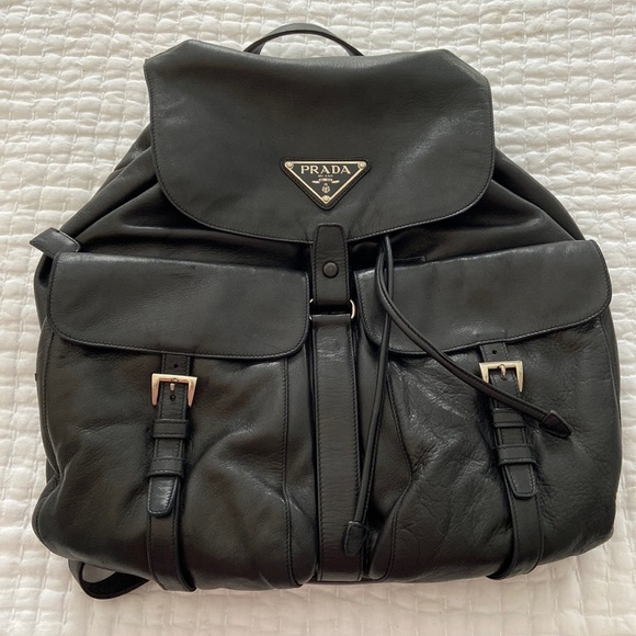 Prada Double Front Pocket Soft Calf Small Leather Backpack - Picture 1 of 14